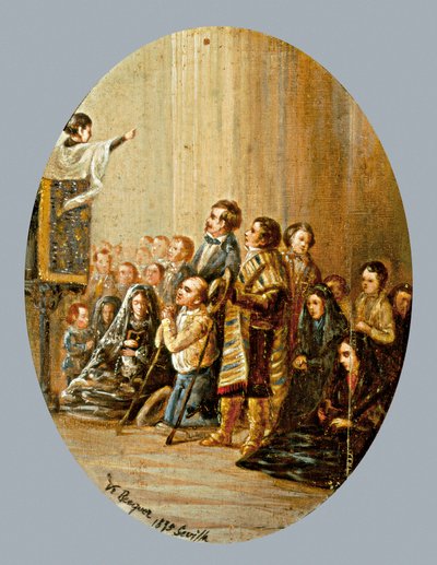 Prekenen. Maleri av Valeriano DOMINGUEZ BECQUER (1834-1870). Olje på tre av Valeriano Domínguez Bécquer