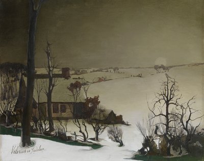 Vinterlandskap om morgenen (olje på panel) av Valerius de Saedeleer