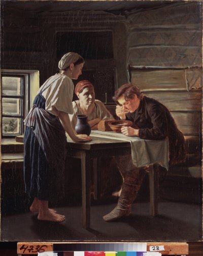 Mottakelsen av pilegrimen. Maleri av Vasili (Vasili) Grigorievich Perov (1834-1882), olje på lerret av Vasili Grigorevich Perov