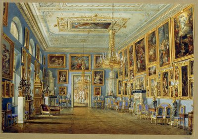 Yusupov Palace Art Gallery (Moika Palace) i St. Petersburg. (Kunstgalleriet i Yusupov-palasset i St; Petersburg). Verk av Vasily Semyonovich Sadovnikov (1800-1879), akvarell på papir. russisk kunst av Vasili Semenovich Sadovnikov