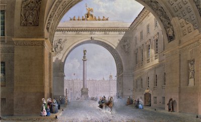 Buen til generalstabens bygning i St. Petersburg. Verk av Vasily Semyonovich Sadovnikov (1800-1879), akvarell på papir, ca 1830. Russisk kunst fra 1800-tallet. State Hermitage, St. Petersburg. av Vasili Semenovich Sadovnikov