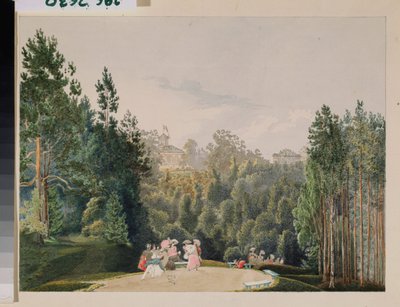 Scene i en park. Verk av Vasily Semyonovich Sadovnikov (1800-1879), akvarell på papir av Vasili Semenovich Sadovnikov