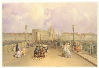 Utsikt over Blagoveshchensky-broen i St. Petersburg, 1851 av Vasili Semenovich Sadovnikov
