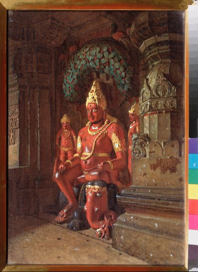 En Vishnu-statue i Indra-tempelet - Maleri av Vasili Vasilyevich Vereshchagin (Vassili Vereshchagin) (1842-1904), olje på lerret av Vasili Vasilievich Vereshchagin