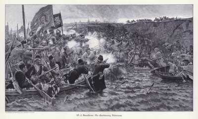 Erobringen av Sibir av Yermak Timofeyevich (gravering) av Vasilij Ivanovic Surikov