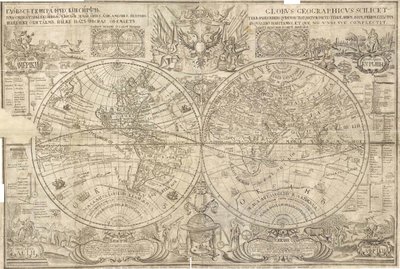 Dobbel halvkule kart over verden, 1707 av Vasily Anufrievich Kiprianov