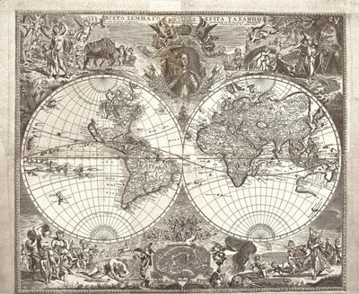 Dobbel halvkule kart over verden, 1713 av Vasily Anufrievich Kiprianov