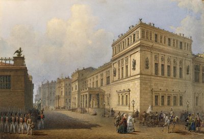 Utsikt over New Hermitage gjennom Millionnaya Street av Vasily Semyonovich Sadonikov