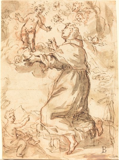 Kristusbarnet som viser seg for Saint Francis av Venetian 17th Century
