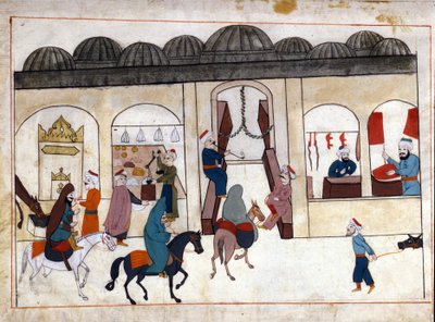 En marsj fra Konstantinopel. Miniatyr fra "" Turkish Memorials"" (kodeks Cicogna 1971 "Memorie Turchesche") Akvarell fra 1600-tallets venetianske skole. av Venetian School