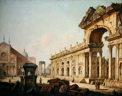 Imaginary View with Triumphal Arch (olje på lerret) av Venetian School