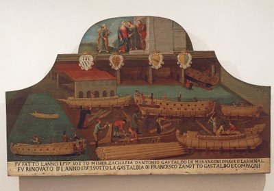 Skilt til skipssnekkerlauget i Arsenale i Venezia av Venetian School