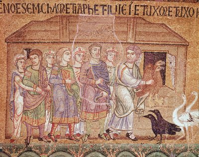 Noahs liv, Noah som leder familien sin i arken (mosaikkdetalj av Veneto Byzantine School
