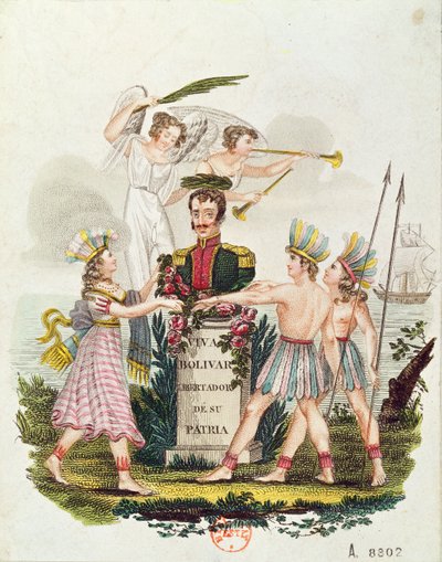 Populære bilder som hyller Bolivar, ca. 1840 av Venezuelan School