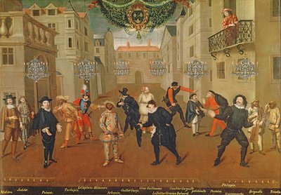 Italienske og franske komikere som spiller i farser, 1670 av Verio