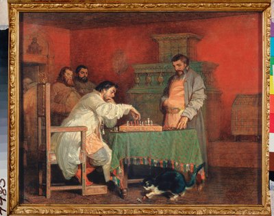 Scene fra livet til en russisk tsar (Sjakkspill) - Scene fra den russiske tsarens liv (Sjakkspill) - Maleri av Vyacheslav Grigorievich Schwarz (1838-1869), olje på lerret av Viatcheslav Grigorievitch Schwarz