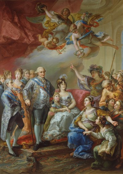 Norsk: Markering av Karl IVs og hans families besøk til Universitetet i Valencia i 1802. Det litterære universitetet i byen ga monarken dette maleriet som viser selve universitetet, legemliggjort i en ung forstanderinne, som presenterer  av Vicente López Portaña