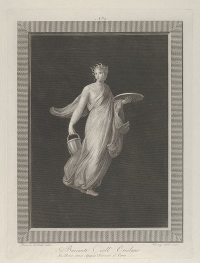 En delvis naken bacchante som holder en skive i løftet venstre hånd og en bøtte i h..., ca. 1795-1820 av Vicenzo Feoli