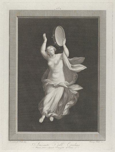 En delvis naken bacchante som spiller en tamburin, ca. 1795-1820 av Vicenzo Feoli
