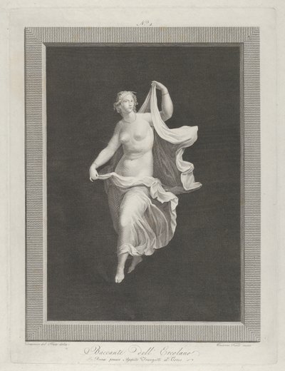 En delvis naken bacchante som går frem og holder endene av draperiet i hver ..., ca. 1795-1820 av Vicenzo Feoli