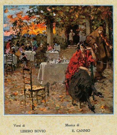 Uterestaurant, illustrasjon for en samling napolitanske sanger. Italia, 1900-tallet. (illustrasjon) av Vicenzo Irolli