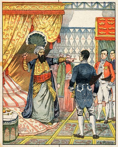 Der Dey von Algier, Hussein ibn El Hussein schlägt den französischen Botschafter M. Deval mit einem Fächer von Victor-Armand Poirson