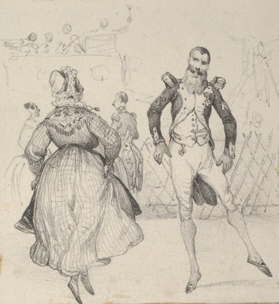 En soldat og en kvinne som danser, midten av 1800-tallet. av Victor Adam