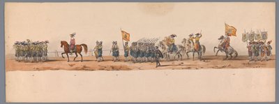 Historisk prosesjon ved det andre hundreårsjubileet for Utrecht University of Applied Sciences, 1836 (plate 7) De nederlandske hærenes innflyging til Oostende, 3. juli 1600, dagen etter seieren ved Nieuwpoort; i henhold til kostymefremstillingen gitt av H  av Victor Adam