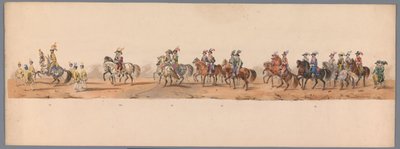 Historisk prosesjon ved det andre hundreårsjubileet for Utrechtse Hogeschool, 1836 (plate 8) Optogt des Nederlandschen Legers til Ostende, den 3. juli 1600, dagen etter seieren ved Nieuwpoort; i henhold til den kostymede forestillingen gitt av HH Student av Victor Adam