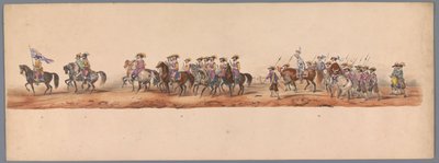 Historisk prosesjon ved det andre hundreårsjubileet for Utrechtse Hogeschool, 1836 (plate 5) Optogt des Nederlandschen Legers til Ostende, den 3. juli 1600, dagen etter seieren ved Nieuwpoort; i henhold til den kostymede forestillingen gitt av HH Student av Victor Adam