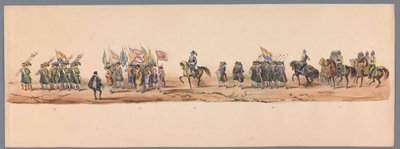 Historisk prosesjon ved det andre hundreårsjubileet for Utrecht University of Applied Sciences, 1836 (plate 9) De nederlandske hærenes innflyging til Oostende, 3. juli 1600, dagen etter seieren ved Nieuwpoort; i henhold til kostymefremstillingen gitt av H  av Victor Adam