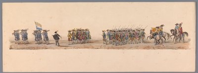 Historisk prosesjon ved det andre hundreårsjubileet for Utrecht University of Applied Sciences, 1836 (plate 4) De nederlandske hærenes innflyging til Oostende, 3. juli 1600, dagen etter seieren ved Nieuwpoort; i henhold til kostymefremstillingen gitt av H  av Victor Adam