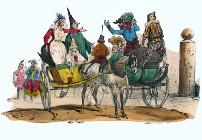 Les Mascarades du karneval. i "" Album Grotesque, Choices of Outstanding Types", illustrasjoner av Victor Adam, Paris, rundt 1850. av Victor Adam