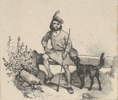 Mann som sitter med en hund, midten av 1800-tallet. av Victor Adam