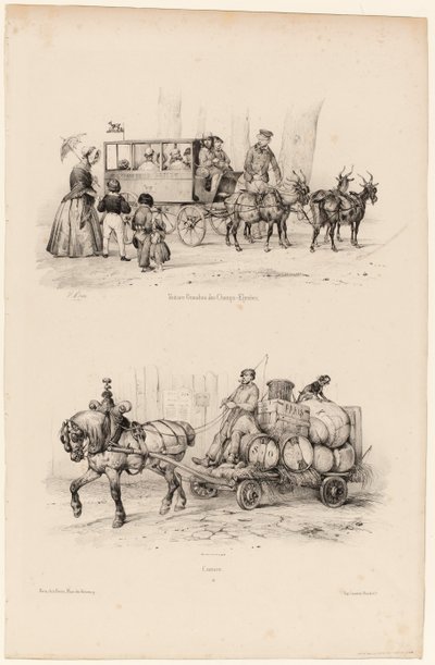 Omnibus-buss på Champs-Elysées, ca. 1841-44 (trykk) av Victor Adam