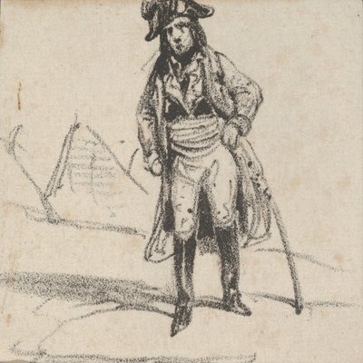 Soldat lener seg på sverdet sitt, midten av 1800-tallet. av Victor Adam