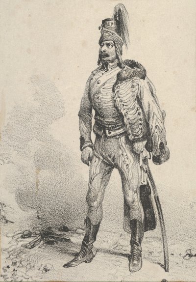 Stående soldat med jakken på den ene skulderen, midten av 1800-tallet. av Victor Adam