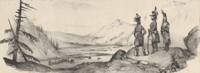 Tre soldater i et landskap, midten av 1800-tallet. av Victor Adam