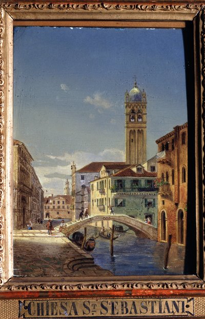 ""Vue de Venise : l'eglise Saint Sebastien"" (Utsikt over Venezia. San Sebastiano-kirken) Maleri av Jean-Victor (Jean Victor) Vincent Adam (1801-1867) Statens kunstmuseum fra 1800-tallet, Tula, Russland av Victor Adam