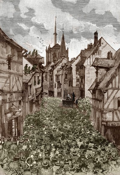 Affaire des possedes de Loudun (demoner de Loudun) ca. 1630: jakt på hekser, den franske presten Urbain Grandier (1590-1634) som angivelig inngikk en pakt med djevelen og anklager for å ha forhekset av nonner, blir brent på slakteren - ( Urbain Grandier, f av Victor Armand Poirson