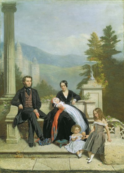 Henry Granville Fitzalan Howard med Minna Lyons og hans tre eldste barn, 1845 av Victor Dartiguenave
