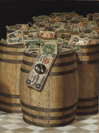 Barrels of Money (olje på lerret) av Victor Dubreuil