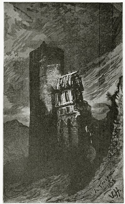 La Tourgue - illustrasjon fra Quatre Vingt Treize, 1800-tallet (bw gravering) av Victor Hugo