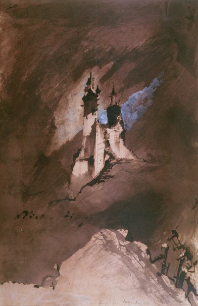 Memory of a Castle in the Vosges, 1857 (penn og blekk, vask og gouache på papir) av Victor Hugo
