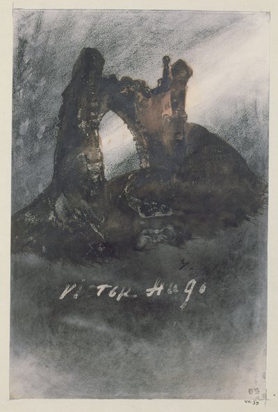 Ruiner ved Groz-Nez, Jersey eller The Arch (blyant, indisk blekk og sepia på papir) av Victor Hugo