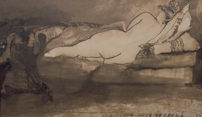 Sleeping Naken (penn og blekk og vask på papir) av Victor Hugo