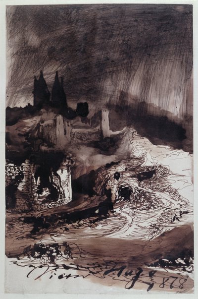 The Castle, 1878 (penn og blekk og vask på papir) av Victor Hugo