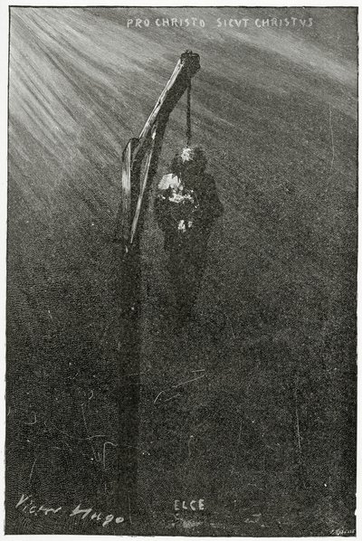 The henging av John Brown, 1800-tallet (bw gravering) av Victor Hugo