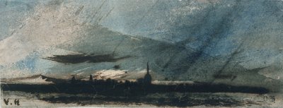Town at Dusk (penn og blekk og wc på papir) av Victor Hugo