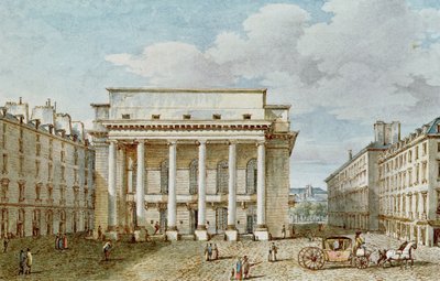 Utsikt over fasaden til Teater Italien (Salle Favart) (wc på papir) av Victor Jean Nicolle